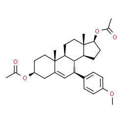 ChemSpider 2D Image | (3beta,7beta,17beta)-7-(4-Methoxyphenyl)androst-5-ene-3,17-diyl diacetate | C30H40O5