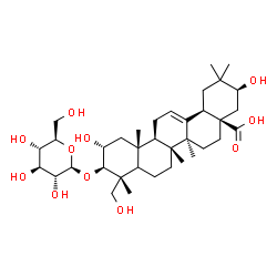 ChemSpider 2D Image | (2alpha,3beta,5xi,18alpha,21beta)-3-(beta-D-Glucopyranosyloxy)-2,21,23-trihydroxyolean-12-en-28-oic acid | C36H58O11