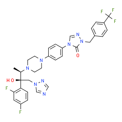 ChemSpider 2D Image | 4-(4-{4-[(2R,3R)-3-(2,4-Difluorophenyl)-3-hydroxy-4-(1H-1,2,4-triazol-1-yl)-2-butanyl]-1-piperazinyl}phenyl)-2-[4-(trifluoromethyl)benzyl]-2,4-dihydro-3H-1,2,4-triazol-3-one | C32H31F5N8O2