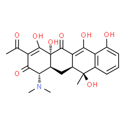 ChemSpider 2D Image | (1S,4aR,11S,11aS,12aS)-3-Acetyl-1-(dimethylamino)-4,4a,6,7,11-pentahydroxy-11-methyl-11,11a,12,12a-tetrahydro-2,5(1H,4aH)-tetracenedione | C23H25NO8