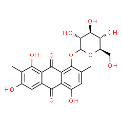 ChemSpider 2D Image | 4,6,8-Trihydroxy-2,7-dimethyl-9,10-dioxo-9,10-dihydro-1-anthracenyl D-glucopyranoside | C22H22O11