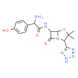 ChemSpider 2D Image | 2-Amino-N-[3,3-dimethyl-7-oxo-2-(2H-tetrazol-5-yl)-4-thia-1-azabicyclo[3.2.0]hept-6-yl]-2-(4-hydroxyphenyl)acetamide | C16H19N7O3S