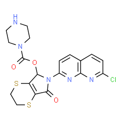ChemSpider 2D Image | 6-(7-Chloro-1,8-naphthyridin-2-yl)-7-oxo-2,3,6,7-tetrahydro-5H-[1,4]dithiino[2,3-c]pyrrol-5-yl 1-piperazinecarboxylate | C19H18ClN5O3S2