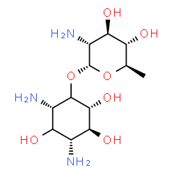 ChemSpider 2D Image | (2S,4R,5S,6R)-2,4-Diamino-3,5,6-trihydroxycyclohexyl 2-amino-2,6-dideoxy-alpha-D-glucopyranoside | C12H25N3O7