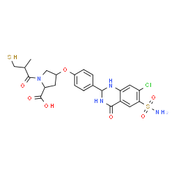 ChemSpider 2D Image | 4-[4-(7-Chloro-4-oxo-6-sulfamoyl-1,2,3,4-tetrahydro-2-quinazolinyl)phenoxy]-1-(2-methyl-3-sulfanylpropanoyl)proline | C23H25ClN4O7S2