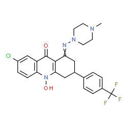 ChemSpider 2D Image | 7-Chloro-10-hydroxy-1-[(4-methyl-1-piperazinyl)imino]-3-[4-(trifluoromethyl)phenyl]-1,3,4,10-tetrahydro-9(2H)-acridinone | C25H24ClF3N4O2
