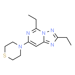 ChemSpider 2D Image | 2,5-Diethyl-7-(4-thiomorpholinyl)[1,2,4]triazolo[1,5-c]pyrimidine | C13H19N5S