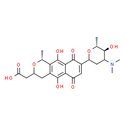 ChemSpider 2D Image | 1,5-Anhydro-1-[(1R)-3-(carboxymethyl)-5,10-dihydroxy-1-methyl-6,9-dioxo-3,4,6,9-tetrahydro-1H-benzo[g]isochromen-8-yl]-2,3,6-trideoxy-3-(dimethylamino)-D-erythro-hexitol | C24H29NO9