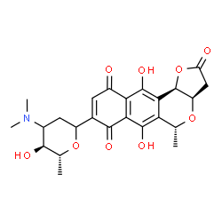 ChemSpider 2D Image | 1,5-Anhydro-2,3,6-trideoxy-1-[(3aR,5R,11bR)-6,11-dihydroxy-5-methyl-2,7,10-trioxo-3,3a,5,7,10,11b-hexahydro-2H-benzo[g]furo[3,2-c]isochromen-8-yl]-3-(dimethylamino)-D-erythro-hexitol | C24H27NO9