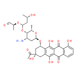 ChemSpider 2D Image | (1S,3S)-3-Acetyl-3,5,10,12-tetrahydroxy-6,11-dioxo-1,2,3,4,6,11-hexahydro-1-tetracenyl 3-amino-2,3,6-trideoxy-4-O-[(3S)-3-hydroxy-1-{[(2S)-1-oxo-2-propanyl]oxy}butyl]-alpha-L-lyxo-hexopyranoside | C33H39NO13