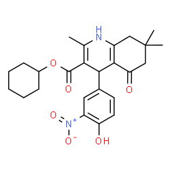 ChemSpider 2D Image | Cyclohexyl 4-(4-hydroxy-3-nitrophenyl)-2,7,7-trimethyl-5-oxo-1,4,5,6,7,8-hexahydro-3-quinolinecarboxylate | C25H30N2O6