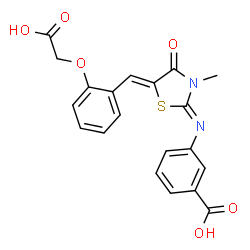 ChemSpider 2D Image | 3-({(2Z,5Z)-5-[2-(Carboxymethoxy)benzylidene]-3-methyl-4-oxo-1,3-thiazolidin-2-ylidene}amino)benzoic acid | C20H16N2O6S