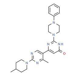 ChemSpider 2D Image | 4'-Methyl-2'-(4-methyl-1-piperidinyl)-2-(4-phenyl-1-piperazinyl)-4,5'-bipyrimidin-6(1H)-one | C25H31N7O