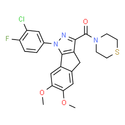 ChemSpider 2D Image | [1-(3-Chloro-4-fluorophenyl)-6,7-dimethoxy-1,4-dihydroindeno[1,2-c]pyrazol-3-yl](4-thiomorpholinyl)methanone | C23H21ClFN3O3S