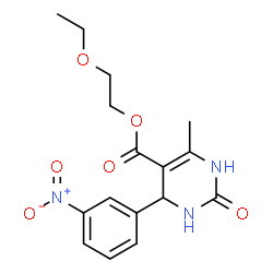 ChemSpider 2D Image | 2-Ethoxyethyl 6-methyl-4-(3-nitrophenyl)-2-oxo-1,2,3,4-tetrahydro-5-pyrimidinecarboxylate | C16H19N3O6