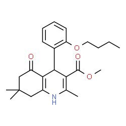 ChemSpider 2D Image | Methyl 4-(2-butoxyphenyl)-2,7,7-trimethyl-5-oxo-1,4,5,6,7,8-hexahydro-3-quinolinecarboxylate | C24H31NO4
