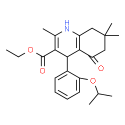 ChemSpider 2D Image | Ethyl 4-(2-isopropoxyphenyl)-2,7,7-trimethyl-5-oxo-1,4,5,6,7,8-hexahydro-3-quinolinecarboxylate | C24H31NO4