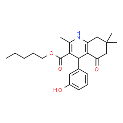 ChemSpider 2D Image | Pentyl 4-(3-hydroxyphenyl)-2,7,7-trimethyl-5-oxo-1,4,5,6,7,8-hexahydro-3-quinolinecarboxylate | C24H31NO4