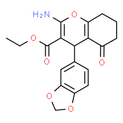 ChemSpider 2D Image | Ethyl 2-amino-4-(1,3-benzodioxol-5-yl)-5-oxo-5,6,7,8-tetrahydro-4H-chromene-3-carboxylate | C19H19NO6
