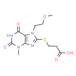 ChemSpider 2D Image | 3-{[7-(2-Methoxyethyl)-3-methyl-2,6-dioxo-2,3,6,7-tetrahydro-1H-purin-8-yl]sulfanyl}propanoic acid | C12H16N4O5S