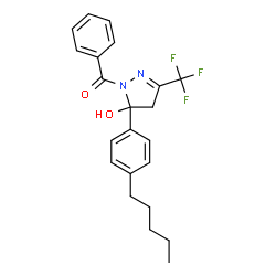 ChemSpider 2D Image | [5-Hydroxy-5-(4-pentylphenyl)-3-(trifluoromethyl)-4,5-dihydro-1H-pyrazol-1-yl](phenyl)methanone | C22H23F3N2O2