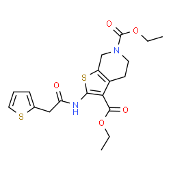 ChemSpider 2D Image | Diethyl 2-[(2-thienylacetyl)amino]-4,7-dihydrothieno[2,3-c]pyridine-3,6(5H)-dicarboxylate | C19H22N2O5S2