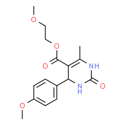 ChemSpider 2D Image | 2-Methoxyethyl 4-(4-methoxyphenyl)-6-methyl-2-oxo-1,2,3,4-tetrahydro-5-pyrimidinecarboxylate | C16H20N2O5