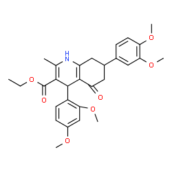 ChemSpider 2D Image | Ethyl 4-(2,4-dimethoxyphenyl)-7-(3,4-dimethoxyphenyl)-2-methyl-5-oxo-1,4,5,6,7,8-hexahydro-3-quinolinecarboxylate | C29H33NO7