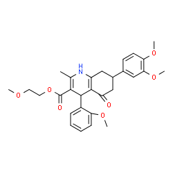 ChemSpider 2D Image | 2-Methoxyethyl 7-(3,4-dimethoxyphenyl)-4-(2-methoxyphenyl)-2-methyl-5-oxo-1,4,5,6,7,8-hexahydro-3-quinolinecarboxylate | C29H33NO7