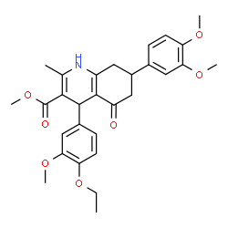 ChemSpider 2D Image | Methyl 7-(3,4-dimethoxyphenyl)-4-(4-ethoxy-3-methoxyphenyl)-2-methyl-5-oxo-1,4,5,6,7,8-hexahydro-3-quinolinecarboxylate | C29H33NO7