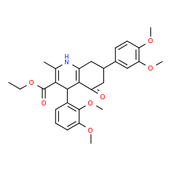 ChemSpider 2D Image | Ethyl 4-(2,3-dimethoxyphenyl)-7-(3,4-dimethoxyphenyl)-2-methyl-5-oxo-1,4,5,6,7,8-hexahydro-3-quinolinecarboxylate | C29H33NO7