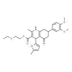 ChemSpider 2D Image | 2-Ethoxyethyl 7-(3,4-dimethoxyphenyl)-2-methyl-4-(5-methyl-2-furyl)-5-oxo-1,4,5,6,7,8-hexahydro-3-quinolinecarboxylate | C28H33NO7