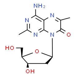 ChemSpider 2D Image | 4-amino-8-[(2R,4R,5R)-4-hydroxy-5-(hydroxymethyl)tetrahydrofuran-2-yl]-2,6-dimethyl-pteridin-7-one | C13H17N5O4