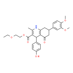 ChemSpider 2D Image | 2-Ethoxyethyl 7-(3,4-dimethoxyphenyl)-4-(4-hydroxyphenyl)-2-methyl-5-oxo-1,4,5,6,7,8-hexahydro-3-quinolinecarboxylate | C29H33NO7
