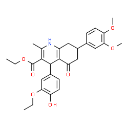 ChemSpider 2D Image | Ethyl 7-(3,4-dimethoxyphenyl)-4-(3-ethoxy-4-hydroxyphenyl)-2-methyl-5-oxo-1,4,5,6,7,8-hexahydro-3-quinolinecarboxylate | C29H33NO7