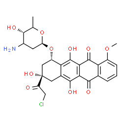 ChemSpider 2D Image | (1S,3S)-3-(Chloroacetyl)-3,5,12-trihydroxy-10-methoxy-6,11-dioxo-1,2,3,4,6,11-hexahydro-1-tetracenyl 3-amino-2,3,6-trideoxy-beta-D-glycero-hexopyranoside | C27H28ClNO10