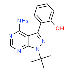 ChemSpider 2D Image | 2-[4-Amino-1-(2-methyl-2-propanyl)-1H-pyrazolo[3,4-d]pyrimidin-3-yl]phenol | C15H17N5O