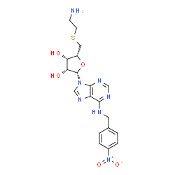 ChemSpider 2D Image | 9-[5-S-(2-Aminoethyl)-5-thio-beta-L-lyxofuranosyl]-N-(4-nitrobenzyl)-9H-purin-6-amine | C19H23N7O5S