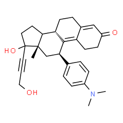 ChemSpider 2D Image | (8S,11R,13S)-11-[4-(Dimethylamino)phenyl]-17-hydroxy-17-(3-hydroxy-1-propyn-1-yl)-13-methyl-1,2,6,7,8,11,12,13,14,15,16,17-dodecahydro-3H-cyclopenta[a]phenanthren-3-one | C29H35NO3