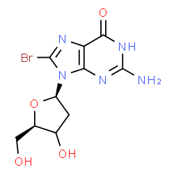 ChemSpider 2D Image | 2-Amino-8-bromo-9-[(3xi)-2-deoxy-beta-D-glycero-pentofuranosyl]-1,9-dihydro-6H-purin-6-one | C10H12BrN5O4