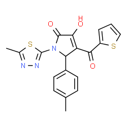 ChemSpider 2D Image | 3-Hydroxy-5-(4-methylphenyl)-1-(5-methyl-1,3,4-thiadiazol-2-yl)-4-(2-thienylcarbonyl)-1,5-dihydro-2H-pyrrol-2-one | C19H15N3O3S2