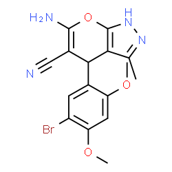 ChemSpider 2D Image | 6-Amino-4-(5-bromo-2,4-dimethoxyphenyl)-3-methyl-1,4-dihydropyrano[2,3-c]pyrazole-5-carbonitrile | C16H15BrN4O3