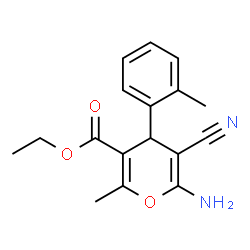 ChemSpider 2D Image | Ethyl 6-amino-5-cyano-2-methyl-4-(2-methylphenyl)-4H-pyran-3-carboxylate | C17H18N2O3