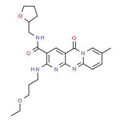 ChemSpider 2D Image | 2-(3-ethoxypropylamino)-8-methyl-5-oxo-N-(2-oxolanylmethyl)-3-dipyrido[1,2-pyrimidinecarboxamide | C23H29N5O4