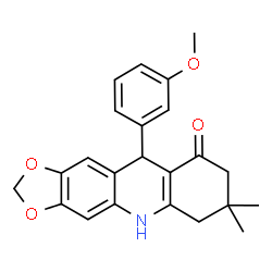 ChemSpider 2D Image | 10-(3-Methoxyphenyl)-7,7-dimethyl-6,7,8,10-tetrahydro[1,3]dioxolo[4,5-b]acridin-9(5H)-one | C23H23NO4