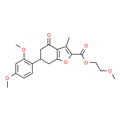 ChemSpider 2D Image | 2-Methoxyethyl 6-(2,4-dimethoxyphenyl)-3-methyl-4-oxo-4,5,6,7-tetrahydro-1-benzofuran-2-carboxylate | C21H24O7