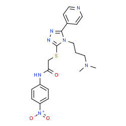 ChemSpider 2D Image | 2-({4-[3-(Dimethylamino)propyl]-5-(4-pyridinyl)-4H-1,2,4-triazol-3-yl}sulfanyl)-N-(4-nitrophenyl)acetamide | C20H23N7O3S