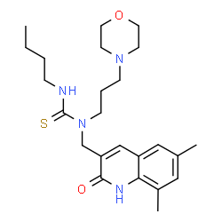 ChemSpider 2D Image | 3-Butyl-1-[(6,8-dimethyl-2-oxo-1,2-dihydro-3-quinolinyl)methyl]-1-[3-(4-morpholinyl)propyl]thiourea | C24H36N4O2S
