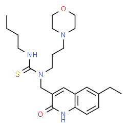 ChemSpider 2D Image | 3-Butyl-1-[(6-ethyl-2-oxo-1,2-dihydro-3-quinolinyl)methyl]-1-[3-(4-morpholinyl)propyl]thiourea | C24H36N4O2S