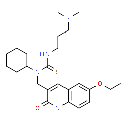 ChemSpider 2D Image | 1-Cyclohexyl-3-[3-(dimethylamino)propyl]-1-[(6-ethoxy-2-oxo-1,2-dihydro-3-quinolinyl)methyl]thiourea | C24H36N4O2S